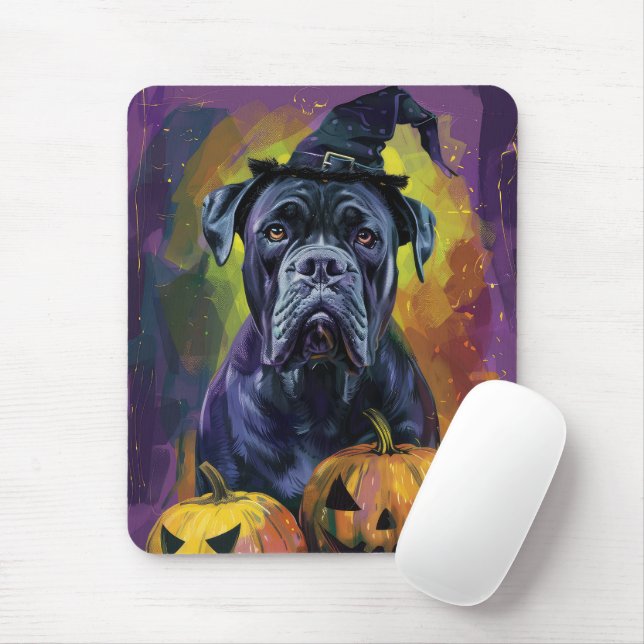 Spooky Bullmastiff Hund Halloween Witch och Pumpki Musmatta (Med mus)