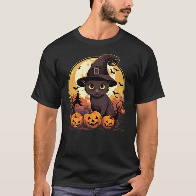 Spooky Burmese Cat Witch Halloween T Shirt (Framsida)