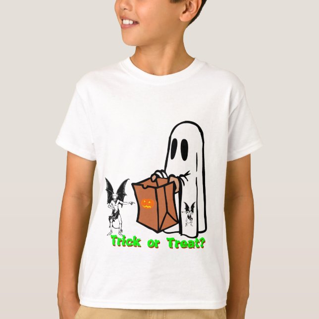 Spooky Bus eller godis Halloween-barn t-shirt (Framsida)
