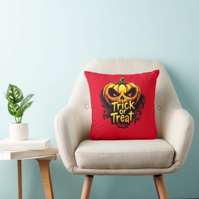 Spooky "Bus eller godis" Pumpkin Halloween Art Kudde (Stol)