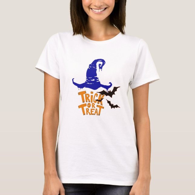 Spooky Bus eller godis Shirt - Halloween Witch T Shirt (Framsida)