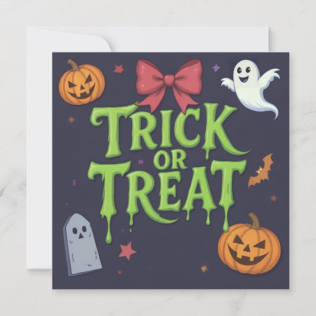 Spooky Bus eller godis Slime Halloween Inbjudningar (Framsida)