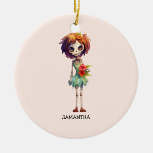 Spooky but cute Zombie Kid - beklagligt Macabre Julgransprydnad Keramik