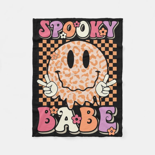 Spooky Bybe Groovy Halloween Leopard Smile Ansikte Fleecefilt (Framsidan)