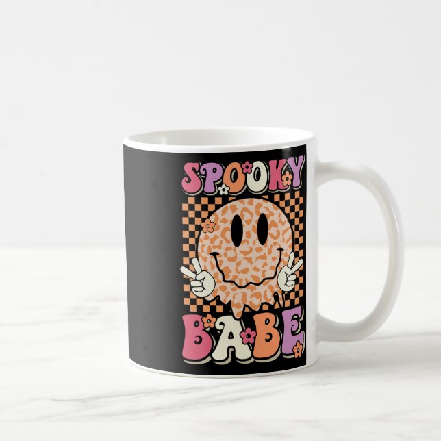 Spooky Bybe Groovy Halloween Leopard Smile Ansikte Kaffemugg (Höger)