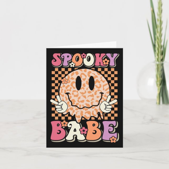 Spooky Bybe Groovy Halloween Leopard Smile Ansikte Kort (Framsida)