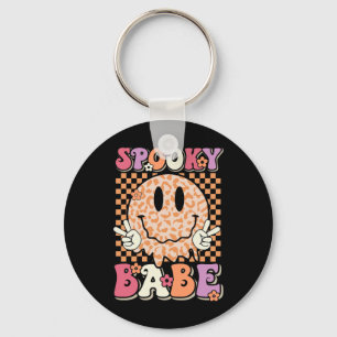 Spooky Bybe Groovy Halloween Leopard Smile Ansikte Nyckelring
