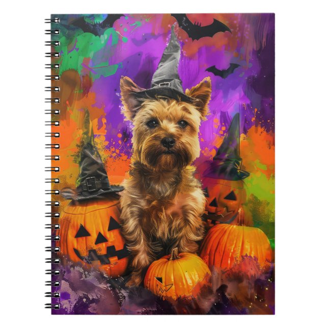 Spooky Cairn Terrier Hund Halloween Witch Pumpkin Anteckningsbok (Framsidan)