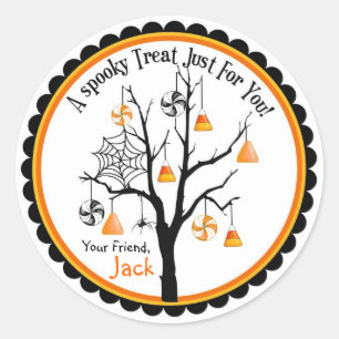 Spooky Candy Träd Halloween Favor Stickers Runt Klistermärke