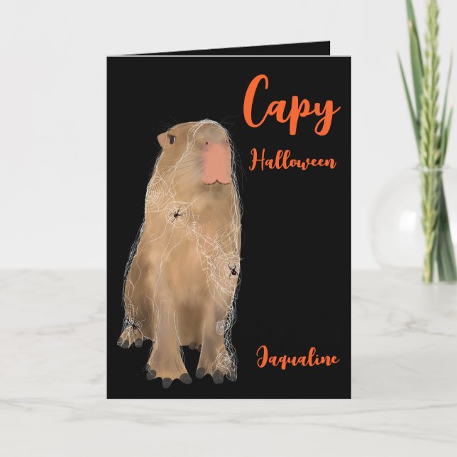 Spooky Capybara Pun Illustration Halloween Kort (Framsida)