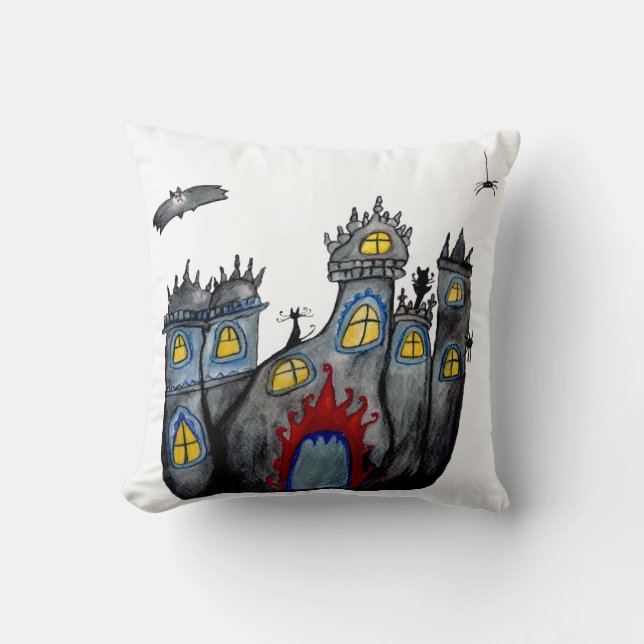 Spooky Castle halloween Art Throw Cushion Kudde (Framsida)