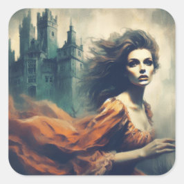 Spooky Castle Horror i Bok i Gothic Fyrkantigt Klistermärke