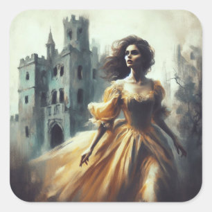 Spooky Castle Horror i Bok i Gothic Fyrkantigt Klistermärke
