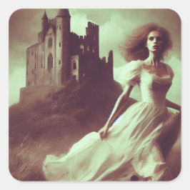 Spooky Castle Horror i Bok i Gothic Fyrkantigt Klistermärke