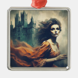 Spooky Castle Horror i Bok i Gothic Julgransprydnad Metall