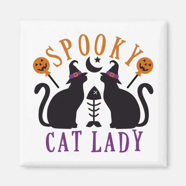 Spooky Cat Dam Svarta katter Halloween Magnet (Framsidan)