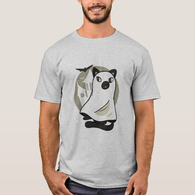 Spooky Cat Ghost T Shirt (Framsida)