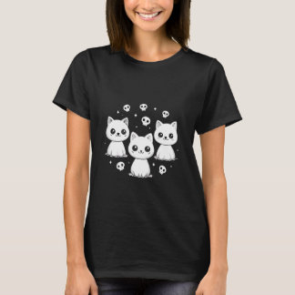 Spooky Cat Ghosts Retro Halloween Women Girls T Shirt