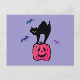 Spooky Cat Halloween Pumpkin Pop Art Helg Vykort