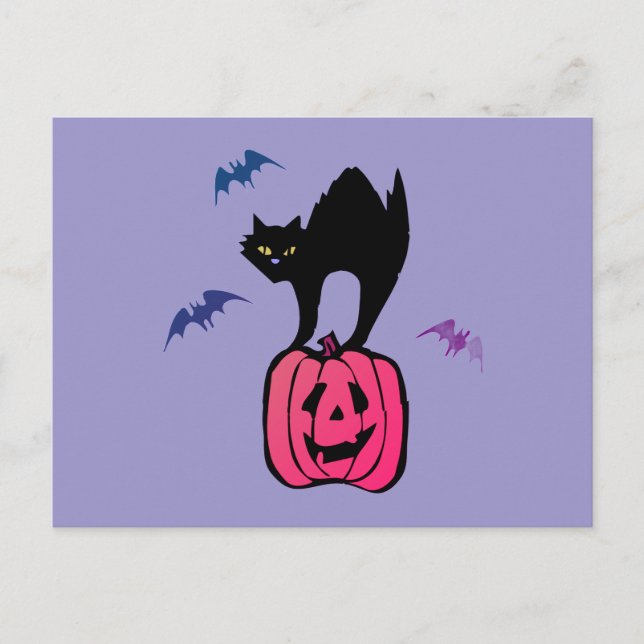 Spooky Cat Halloween Pumpkin Pop Art Helg Vykort (Framsida)