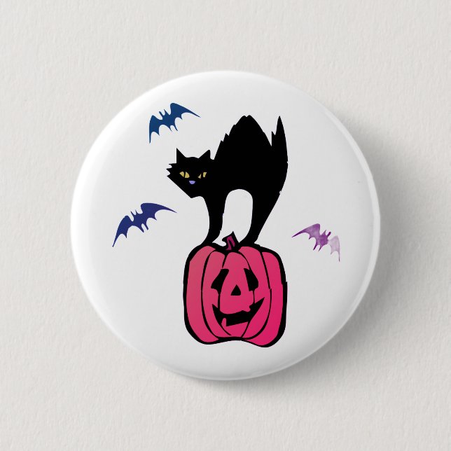 Spooky Cat Halloween Pumpkin Pop Art Knapp (Framsida)