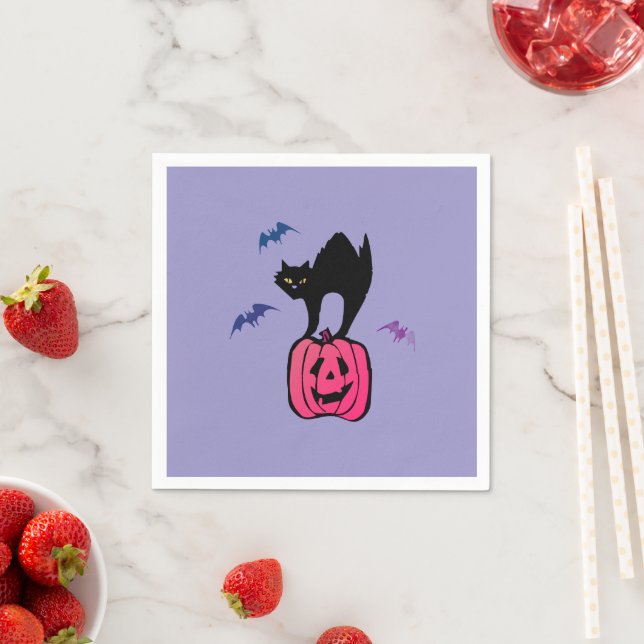 Spooky Cat Halloween Pumpkin Pop Art Pappersservett (Insitu)