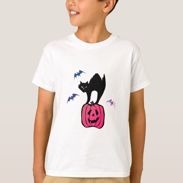 Spooky Cat Halloween Pumpkin Pop Art T Shirt (Framsida)