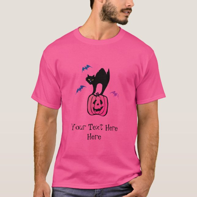 Spooky Cat Halloween Pumpkin Pop Art T Shirt (Framsida)