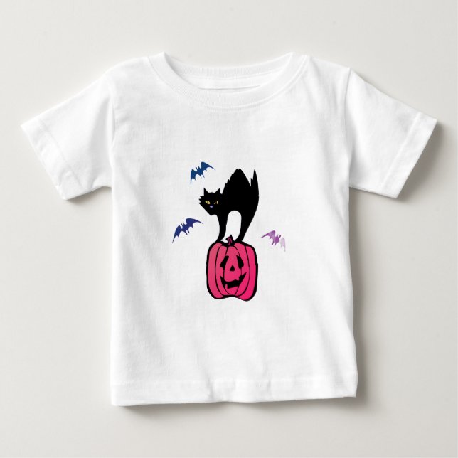 Spooky Cat Halloween Pumpkin Pop Art T Shirt (Framsida)