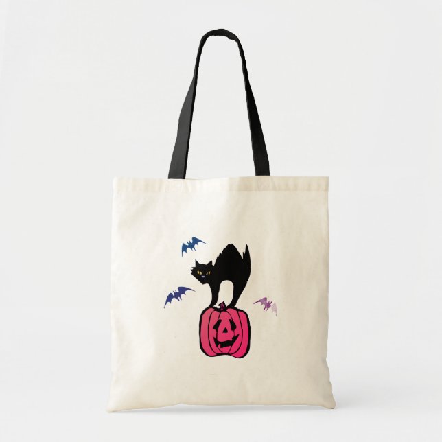 Spooky Cat Halloween Pumpkin Pop Art Tygkasse (Framsidan)