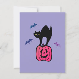 Spooky Cat Halloween Pumpkin Pop Art Vykort