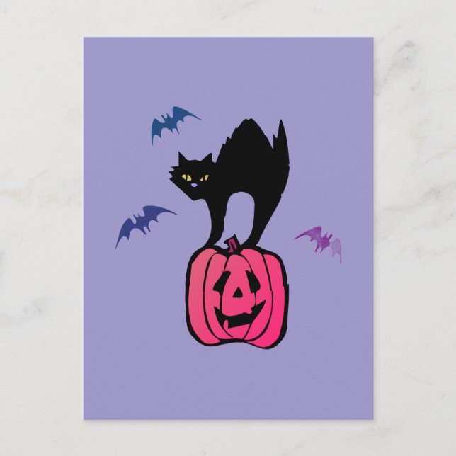 Spooky Cat Halloween Pumpkin Pop Art Vykort (Framsida)