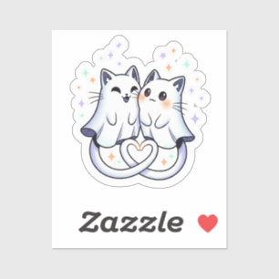Spooky Cat Kärlek - Ghost Cats Heart Shape Klistermärken
