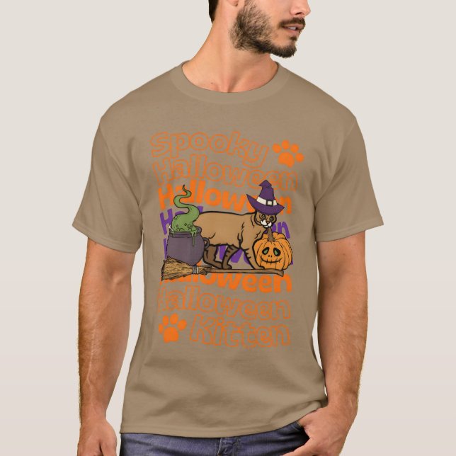 Spooky Cat Kitten Halloween cat Chausie cat retro T Shirt (Framsida)