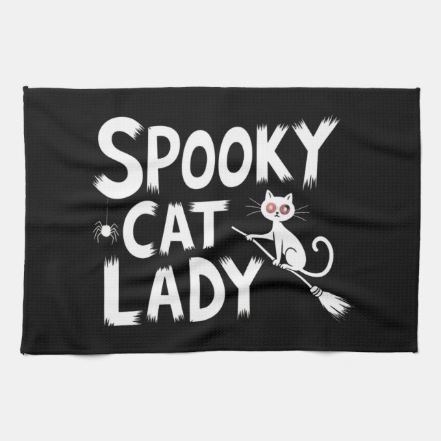 Spooky Cat Mamma-taloky Cat Dam Halloween Cat Mamm Kökshandduk (Horisontell)