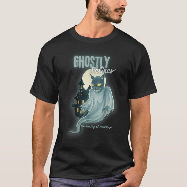 Spooky Cat Manor Haunting T Shirt (Framsida)