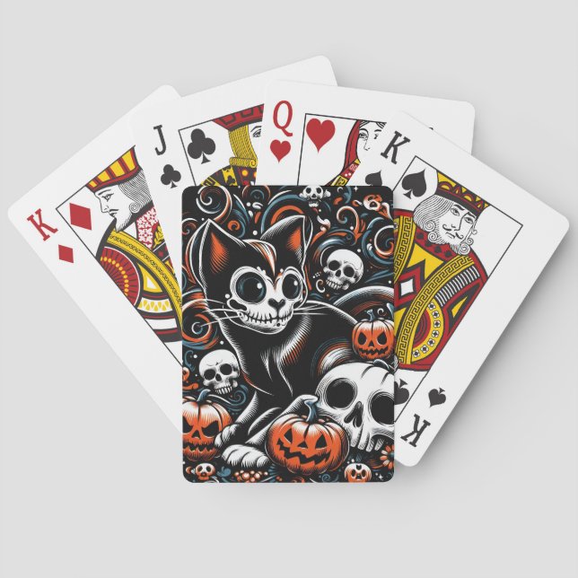 Spooky Cat med Döskallar Casinokort (Baksidan)