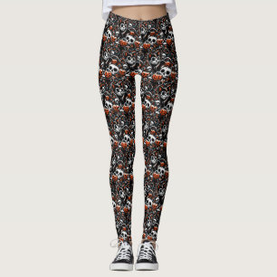 Spooky Cat med Döskallar Leggings