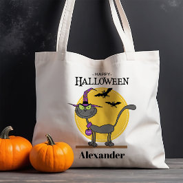 Spooky Cat med Fladdermus Personlig Halloween Tygkasse