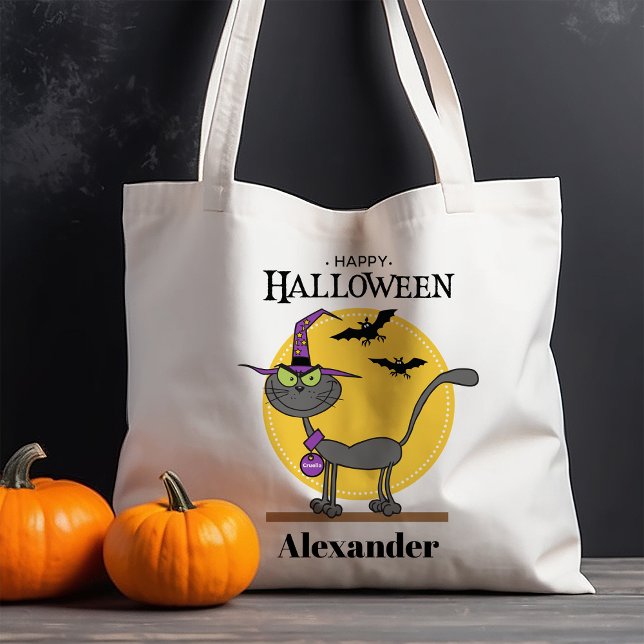 Spooky Cat med Fladdermus Personlig Halloween Tygkasse (Skapare uppladdad)