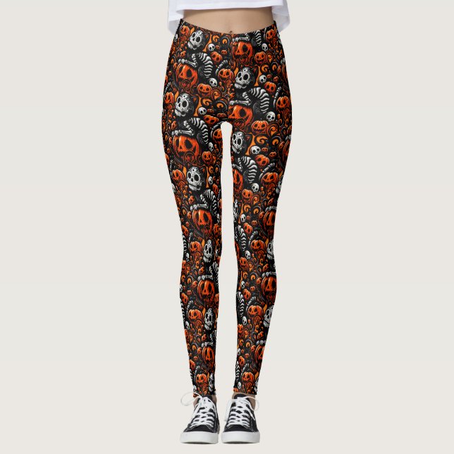 Spooky Cat och Pumpkins Leggings (Framsida)