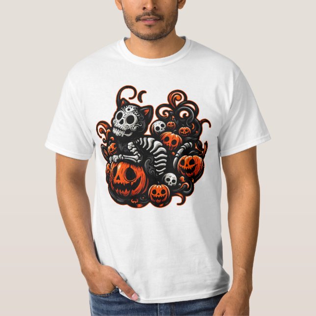 Spooky Cat och Pumpkins T Shirt (Framsida)