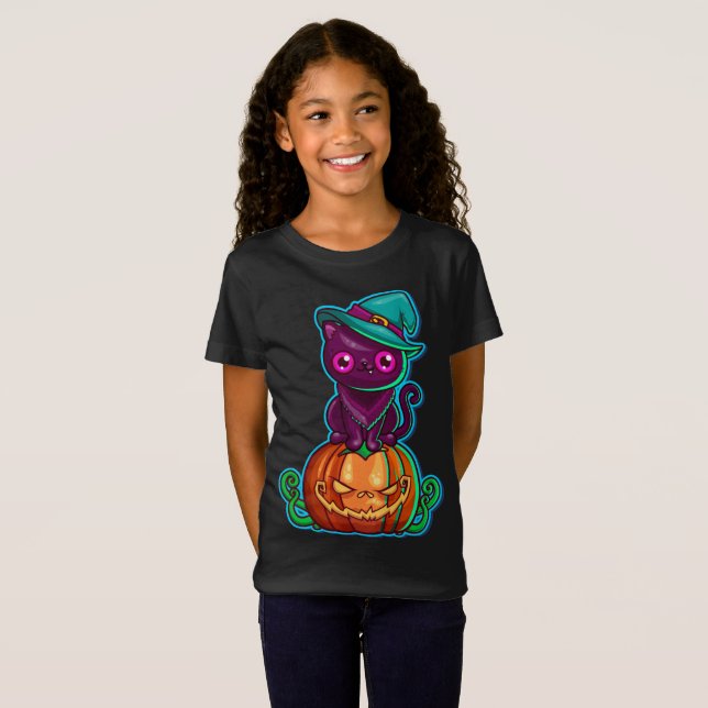 Spooky Cat på en Pumpkin Halloween | Shirt Tee Shirt (Hel framsida)