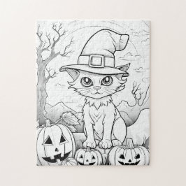 Spooky Cat & Pumpkins | Halloween Pussel