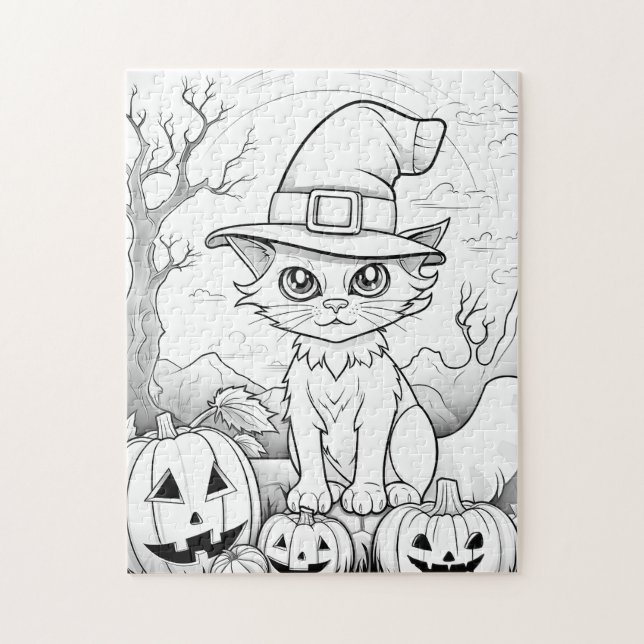 Spooky Cat & Pumpkins | Halloween Pussel (Vertikal)