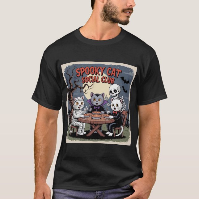 Spooky Cat Social Club: Halloween Pie Party T Shirt (Framsida)