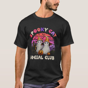 Spooky Cat Social Klubb Boo Ghost Svarta katter Ha T Shirt