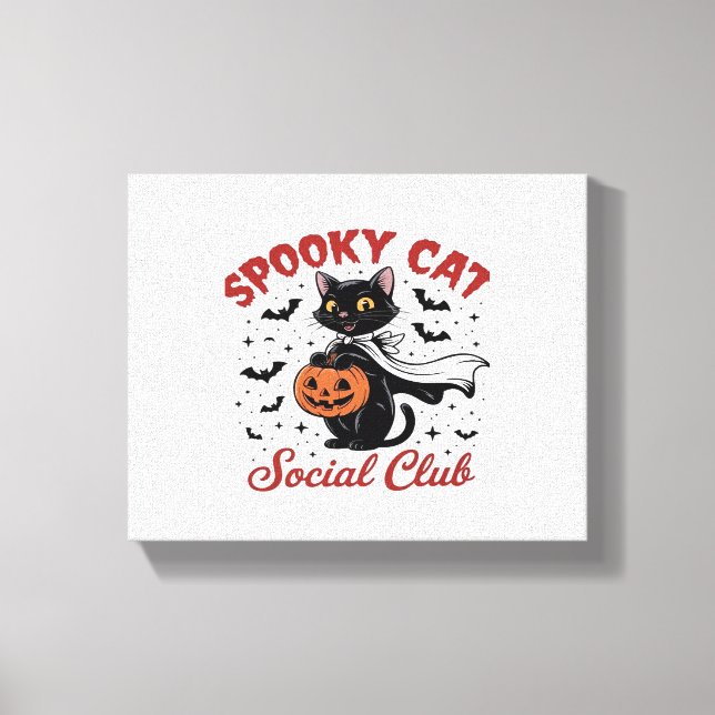 Spooky Cat Social Klubb PNG - Cute Halloween Class Canvastryck (Framsida)