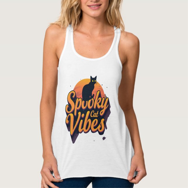 Spooky Cat Vibes 2 Linne Med Racerback (Framsida)