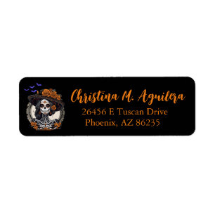 Spooky Catrina Skeleton Halloween Returadress Etikett